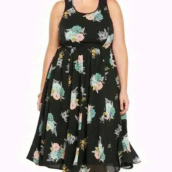 Torrid Black Floral Georgette Midi Dress 14 - Picture 1 of 10